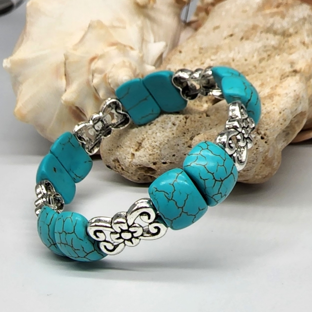 Natural Blue Hawolite Stones Silver plated Bracelet